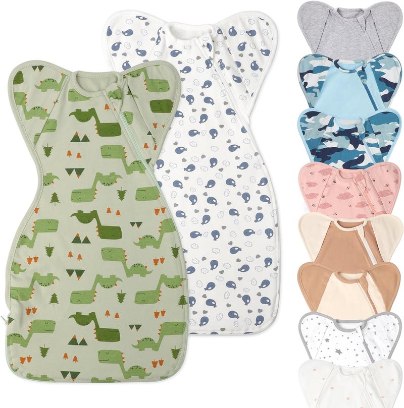 Knirose Swaddle Blanket Sleep Sack with Arms Up Design 2 Packs, Hands Up Sleeping Sack 3-Way Transitions to Arms-Free Wearable Sleeping Bag for Newborn Baby Boys Girls Snug Fit Calms Startle Reflex - Image 1